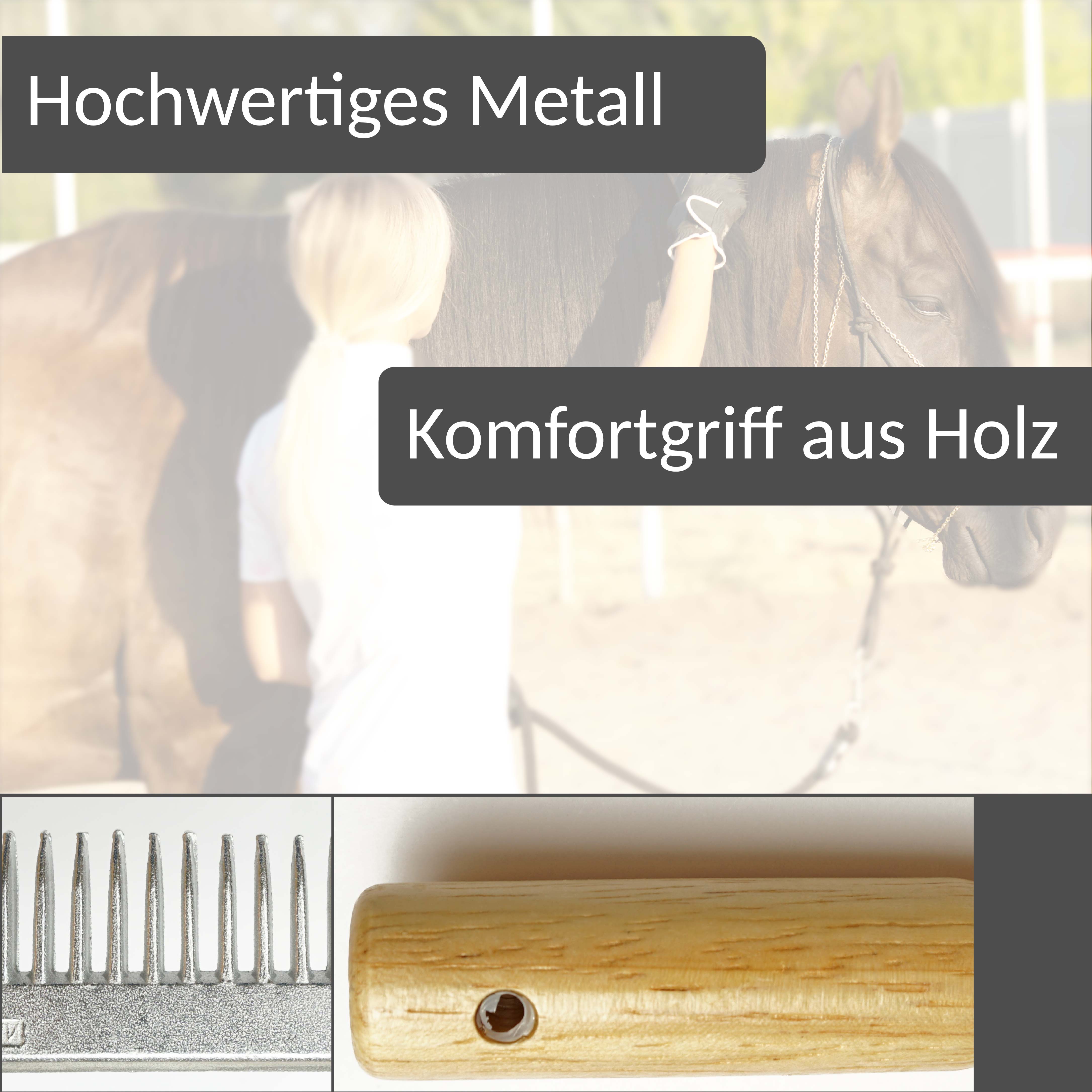 Mähnenkamm aus Metall mit stabilem Holzgriff